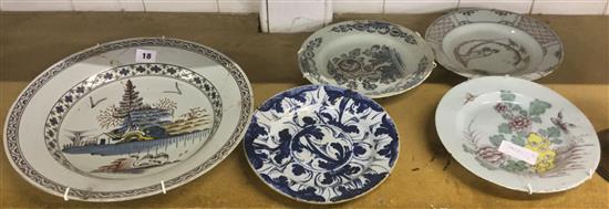 5 late 18th Century Delft plates